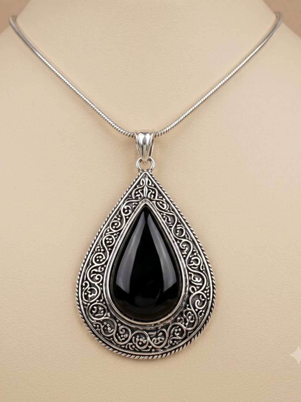 Boho Chic Silver & Black Necklace - Picture 2 of 6